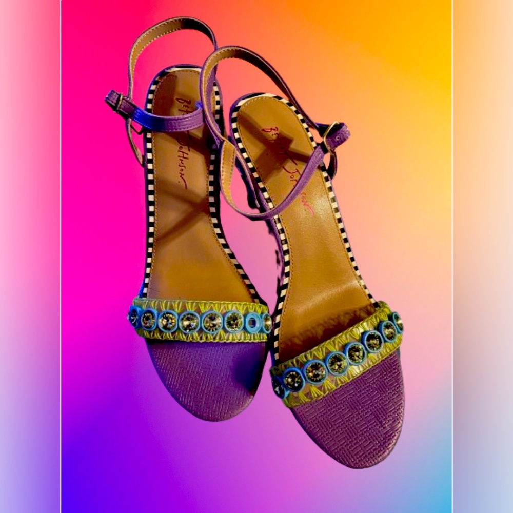 Multi color Betsey Johnson wedge sandals with rhinestones size 11